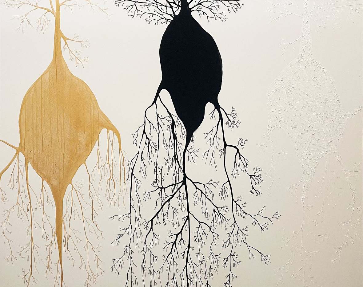 Eternal Realities — Oil, metallic paint and mixed media on canvas; video projection on canvas